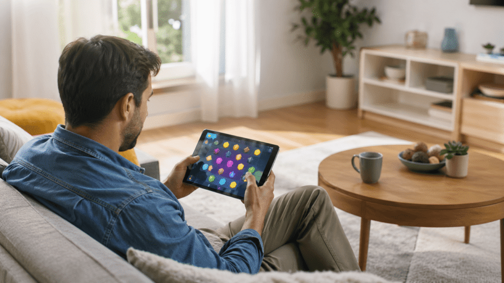 žaidėjas sprendžia spalvingą loginį galvosūkį naršyklėje