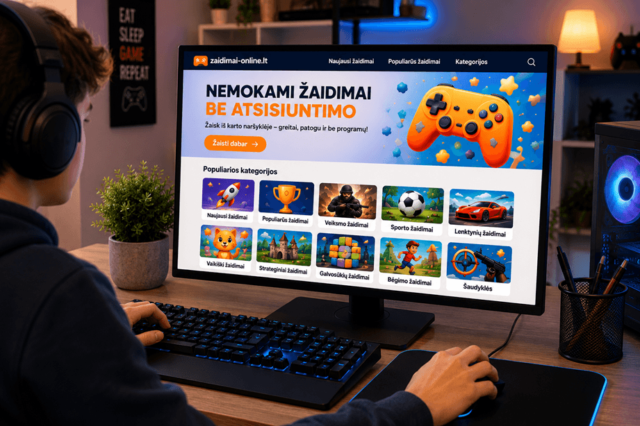 Žaidimų kategorijų pasirinkimas internete kompiuteryje